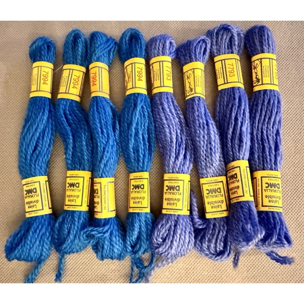 DMC Laine Divisible Tapestry Wool Crewel Yarn Lot Of 8 Skeins 7793 & 7994